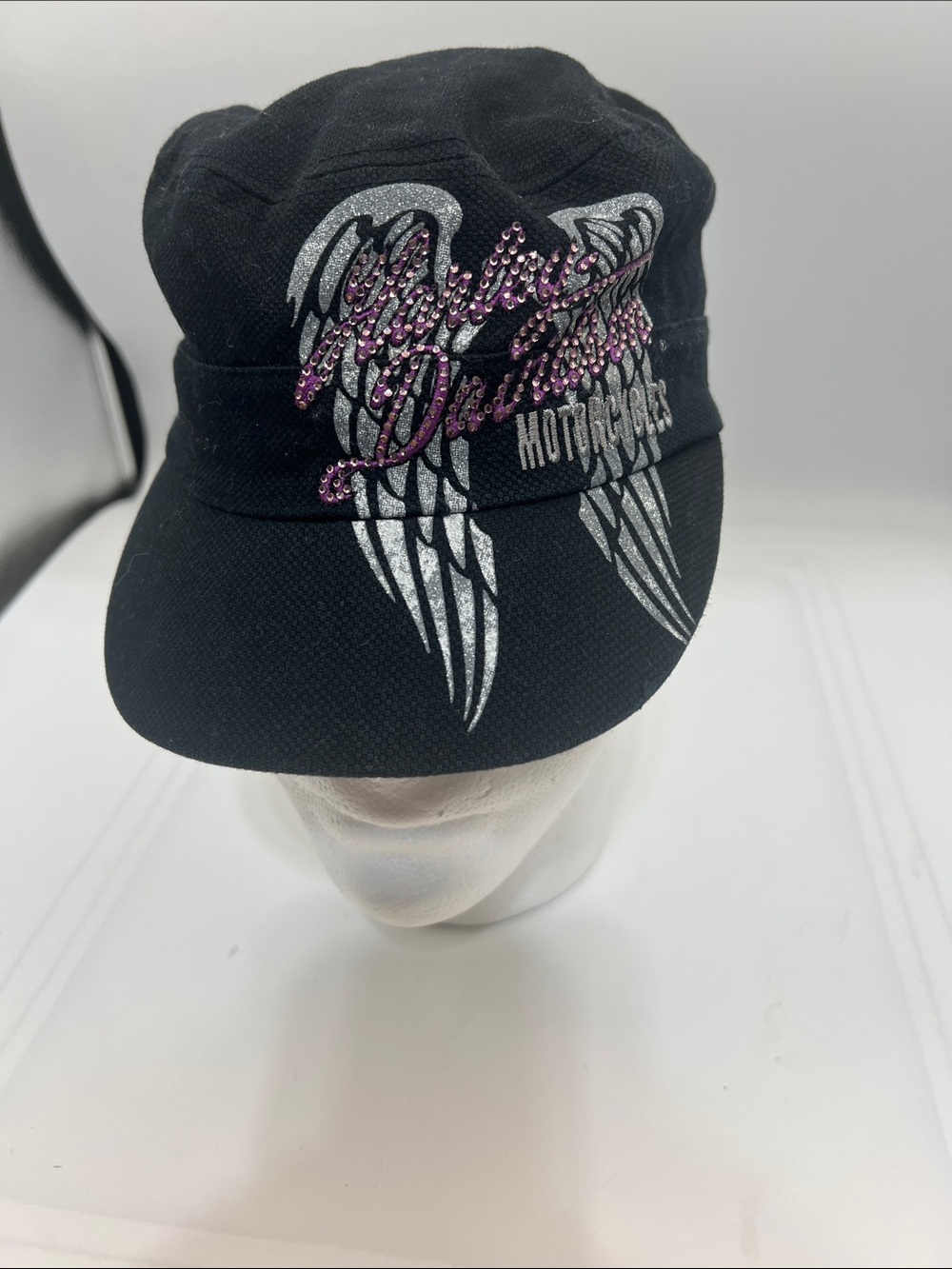 Harley-Davidson Women’s Rhinestone Military Cadet Cap Black Pink One Size